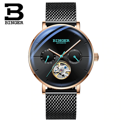 Image of Binger Swiss Mechanical Black Business Luxury Men Watch B 8612