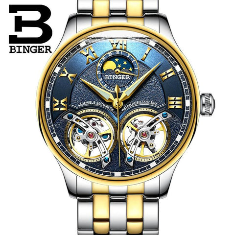Image of Binger Swiss Double Tourbillon Rugged Luxury Mechanical Watch Men B 8606 B