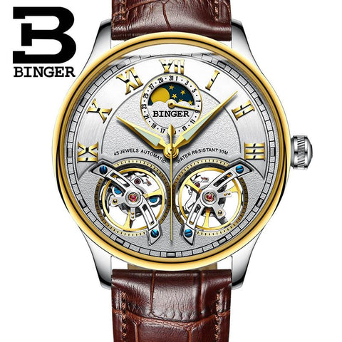 Image of Binger Swiss Double Tourbillon Rugged Luxury Mechanical Watch Men B 8606 B