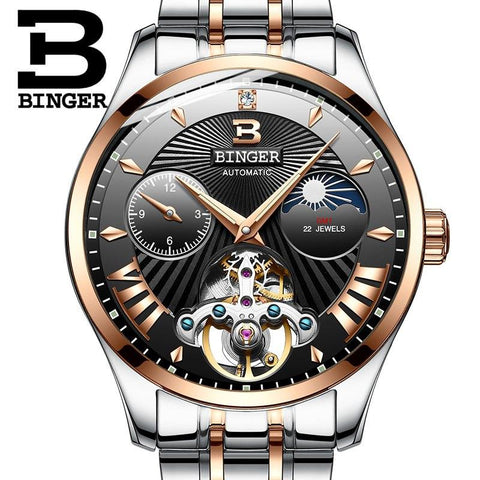Image of Binger Swiss 22 jewels Tourbillon Mechanical Men Watch B 1186