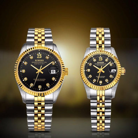 Image of Binger Swiss Striped Mechanical Couple Watch BS169CG