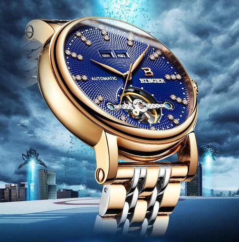 Image of Binger Swiss Diamond Studded Mechanical Watch Men B 1173