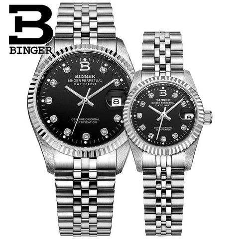 Image of Binger Swiss Striped Mechanical Couple Watch BS169CG