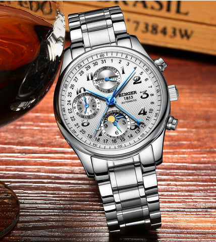 Image of Binger Swiss Moon Phase Mechanical Watch Men B 603-8