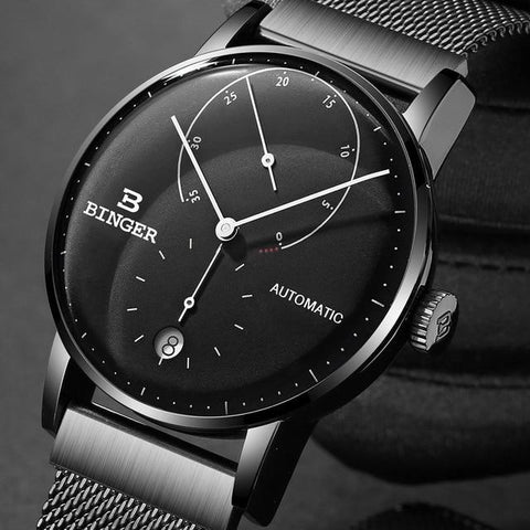 Image of Binger Swiss Sapphire Curved Mechanical Watch Men B 1187
