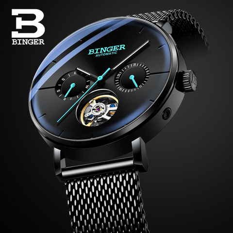 Binger Swiss Mechanical Black Business Luxury Men Watch B 8612