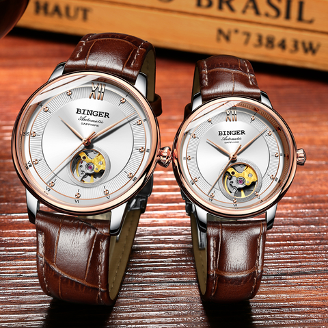 Image of Binger Swiss Ultra thin Super Luxury Tourbillon Couple Watch B 1108