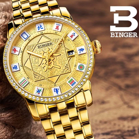 Binger Swiss Mechanical Luxury Gold Men Watch B 5055