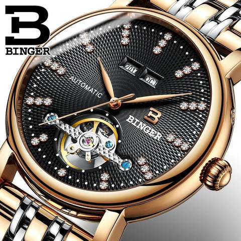 Binger Swiss Diamond Studded Mechanical Watch Men B 1173