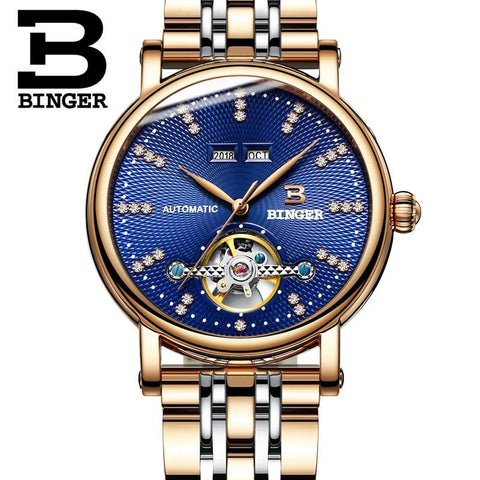 Image of Binger Swiss Diamond Studded Mechanical Watch Men B 1173