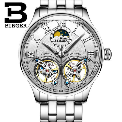 Image of Binger Swiss Double Tourbillon Rugged Luxury Mechanical Watch Men B 8606 B