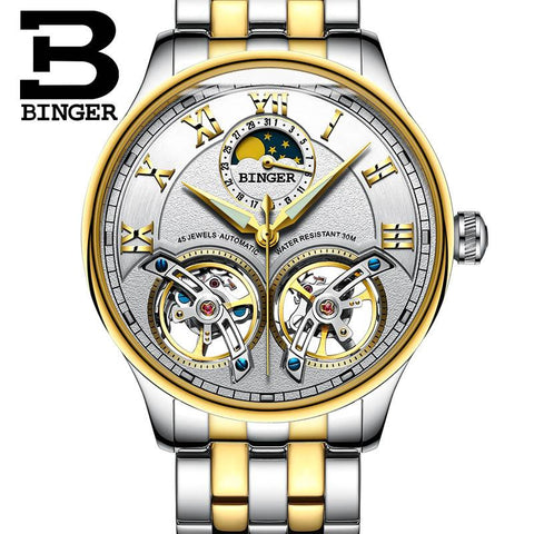 Image of Binger Swiss Double Tourbillon Rugged Luxury Mechanical Watch Men B 8606 B
