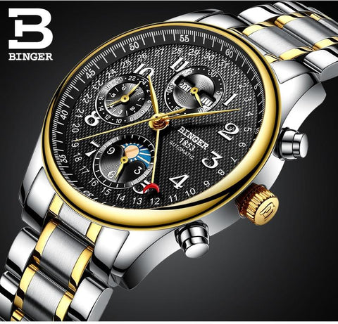 Image of Binger Swiss Moon Phase Mechanical Watch Men B 603-8