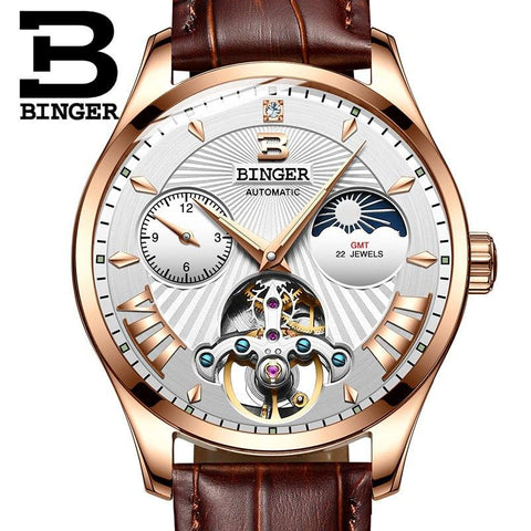 Image of Binger Swiss 22 jewels Tourbillon Mechanical Men Watch B 1186