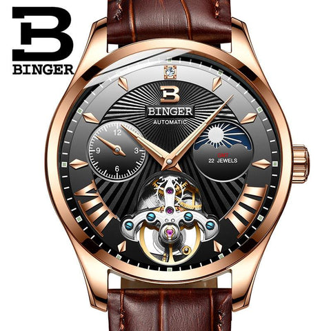 Image of Binger Swiss 22 jewels Tourbillon Mechanical Men Watch B 1186