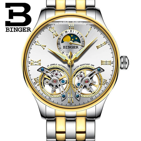 Image of Binger Swiss Double Tourbillon Elegant Mechanical Watch Men B 8606 A