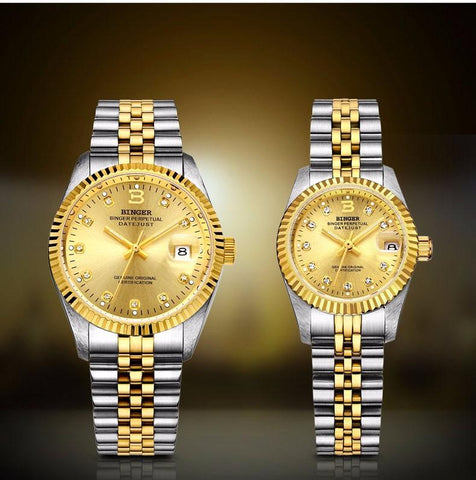 Image of Binger Swiss Striped Mechanical Couple Watch BS169CG