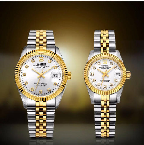 Image of Binger Swiss Striped Mechanical Couple Watch BS169CF