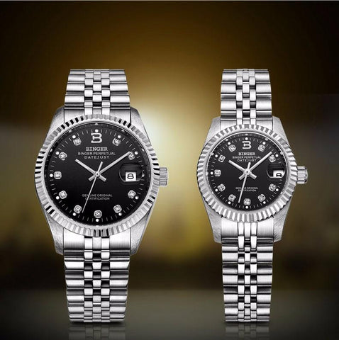 Image of Binger Swiss Striped Mechanical Couple Watch BS169CF