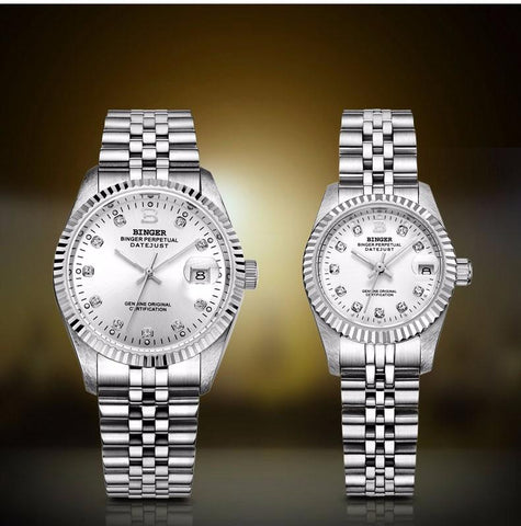 Image of Binger Swiss Striped Mechanical Couple Watch BS169CG