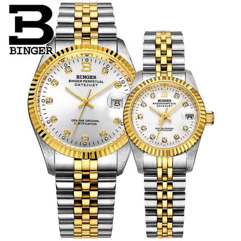 Image of Binger Swiss Striped Mechanical Couple Watch BS169CF