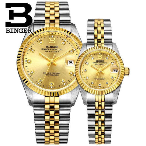 Image of Binger Swiss Striped Mechanical Couple Watch BS169CF