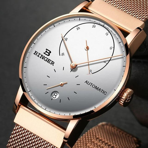 Image of Binger Swiss Sapphire Curved Mechanical Watch Men B 1187
